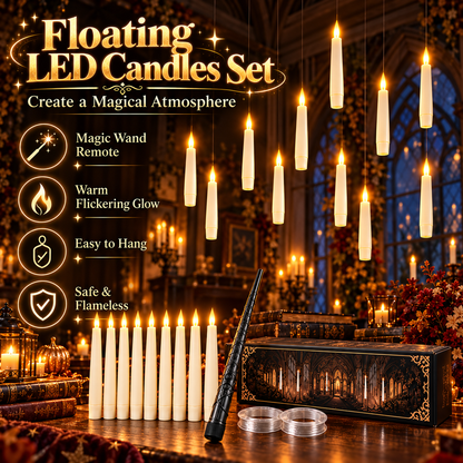 🪄 Floating LED Candles with Magic Wand Remote – Flameless Hanging Decor