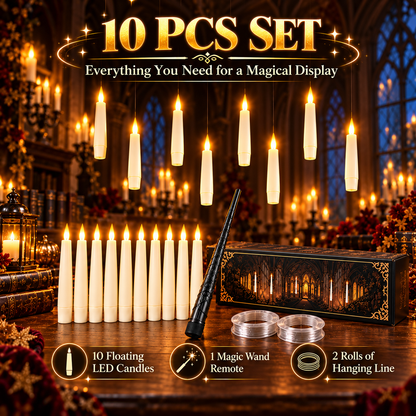 🪄 Floating LED Candles with Magic Wand Remote – Flameless Hanging Decor