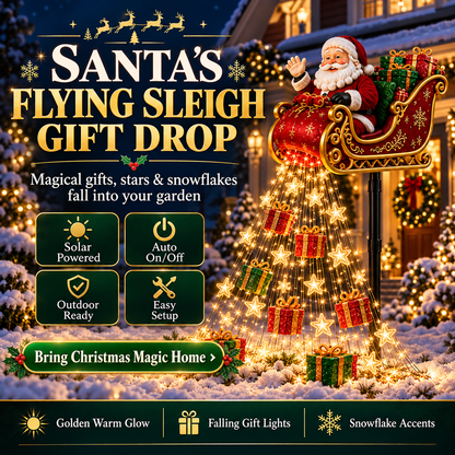 🎅✨ 2026 New Santa’s Flying Sleigh Gift Cascade – Solar Christmas Garden Light
