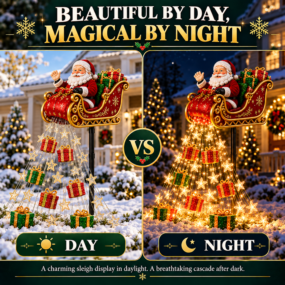 🎅✨ 2026 New Santa’s Flying Sleigh Gift Cascade – Solar Christmas Garden Light