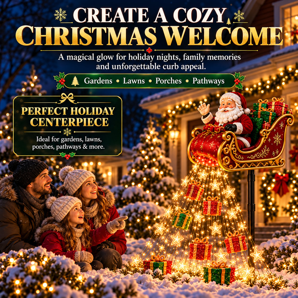 🎅✨ 2026 New Santa’s Flying Sleigh Gift Cascade – Solar Christmas Garden Light