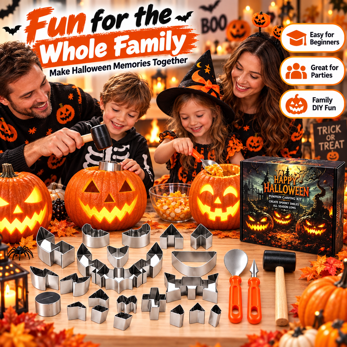 🎃24-Piece Halloween Pumpkin Carving Kit – Family DIY Set
