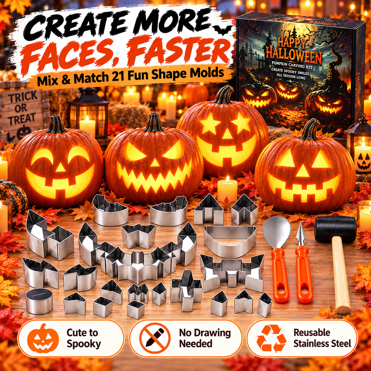 🎃24-Piece Halloween Pumpkin Carving Kit – Family DIY Set