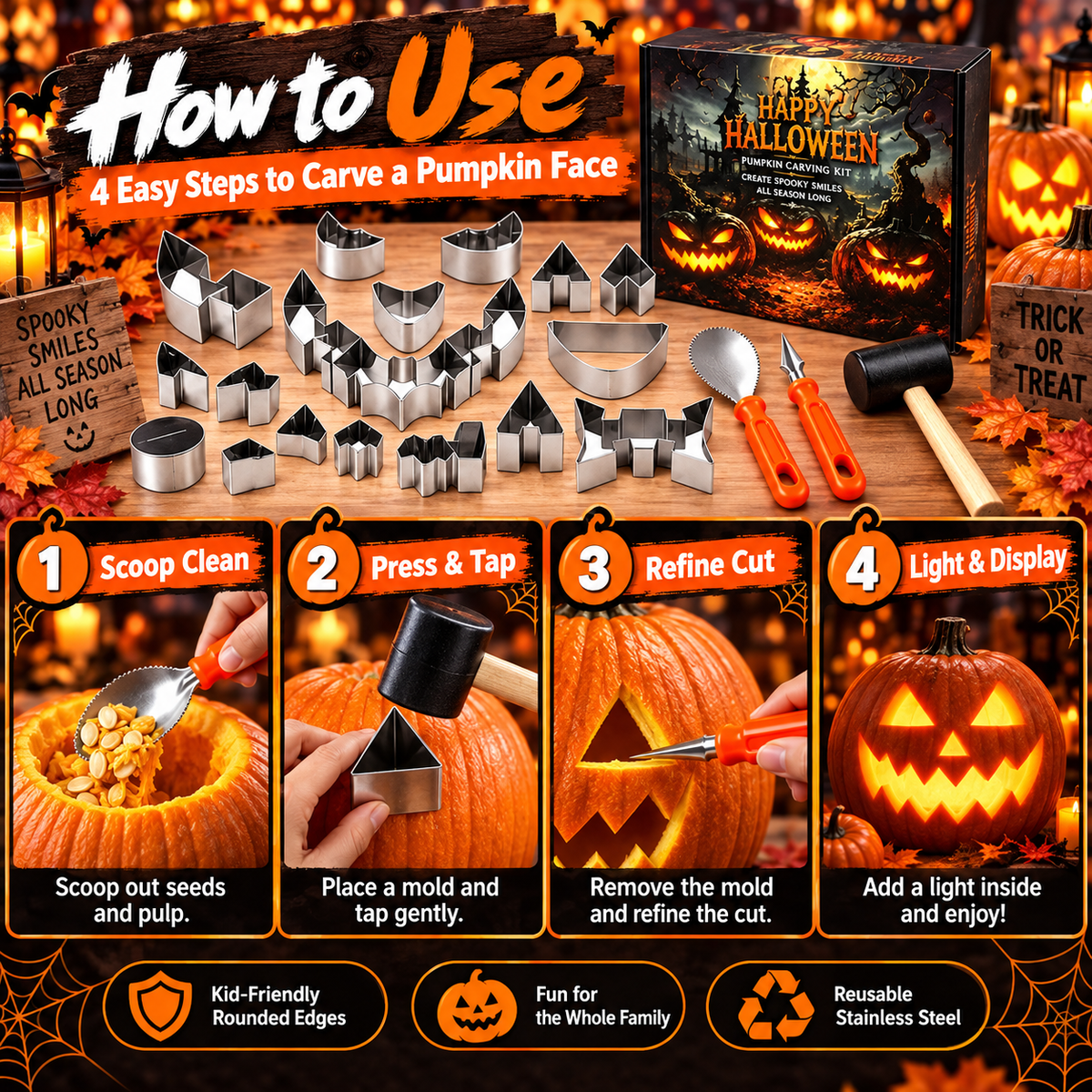 🎃24-Piece Halloween Pumpkin Carving Kit – Family DIY Set
