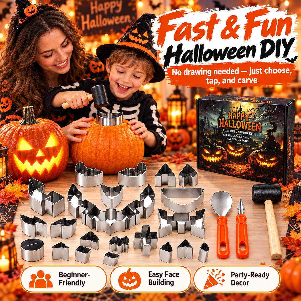 🎃24-Piece Halloween Pumpkin Carving Kit – Family DIY Set