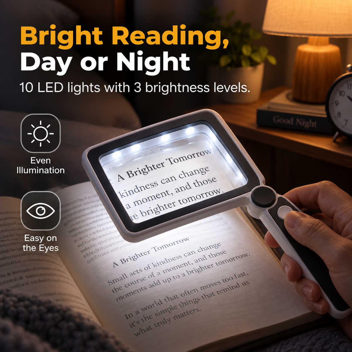 Folding Handheld Magnifying Glass with 10 LED Lights for Reading