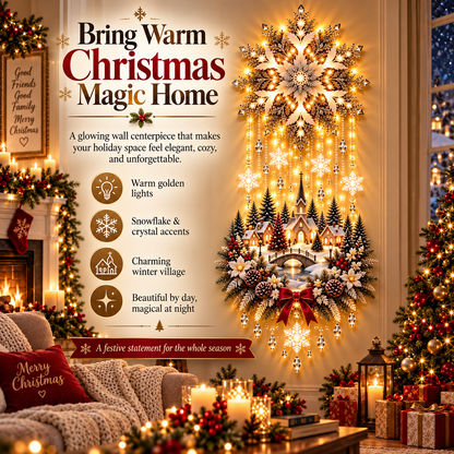 🎄 Christmas Snowflake Cascading Wall Light – Warm White Winter Village Decor ✨