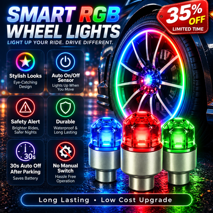 🔥Smart RGB Wheel Lights – Motion-Activated Night Glow for Cars, Motorcycles & Bikes🚲🌟