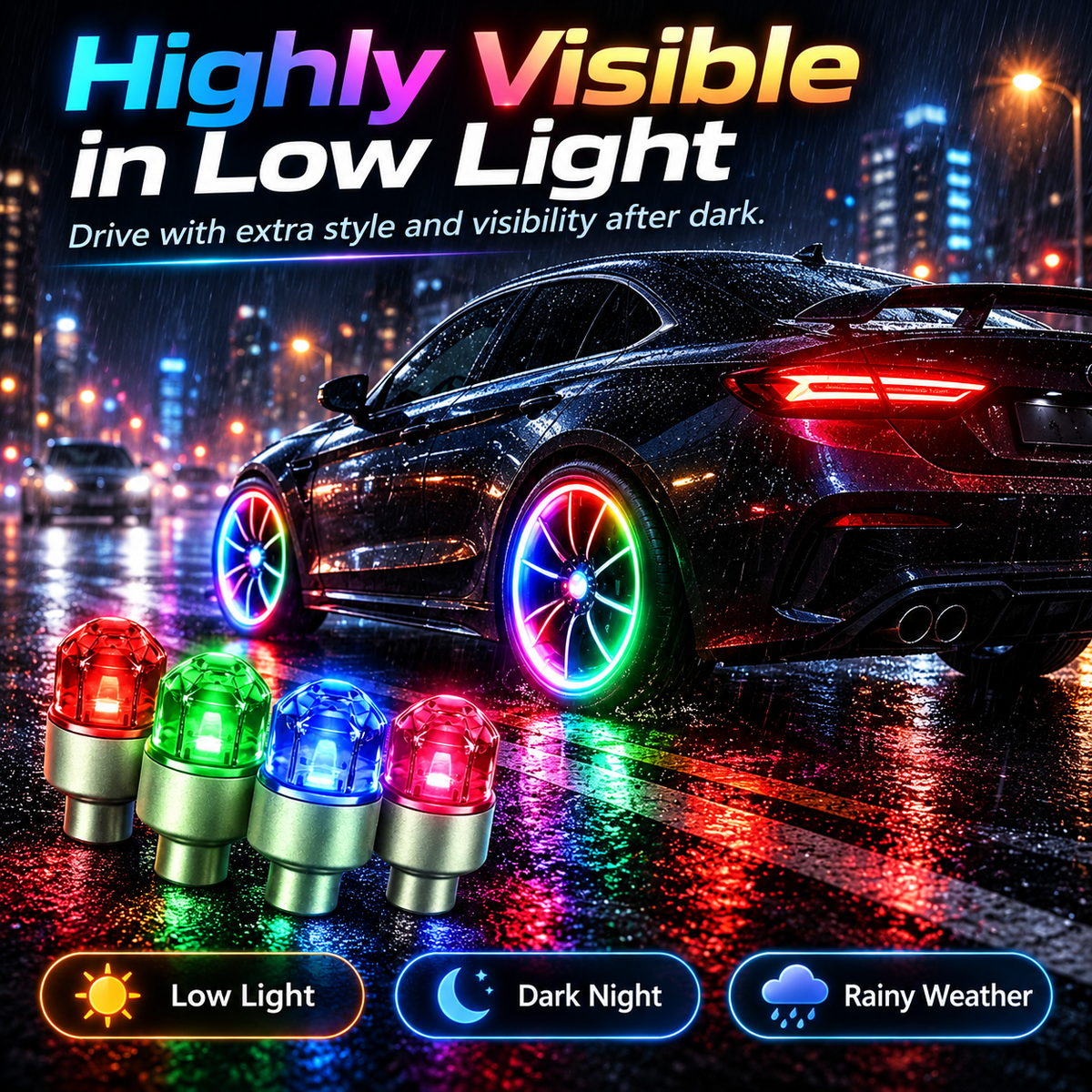 🔥Smart RGB Wheel Lights – Motion-Activated Night Glow for Cars, Motorcycles & Bikes🚲🌟