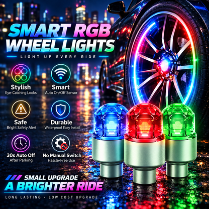 🔥Smart RGB Wheel Lights – Motion-Activated Night Glow for Cars, Motorcycles & Bikes🚲🌟