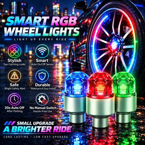 🔥Smart RGB Wheel Lights – Motion-Activated Night Glow for Cars, Motorcycles & Bikes🚲🌟