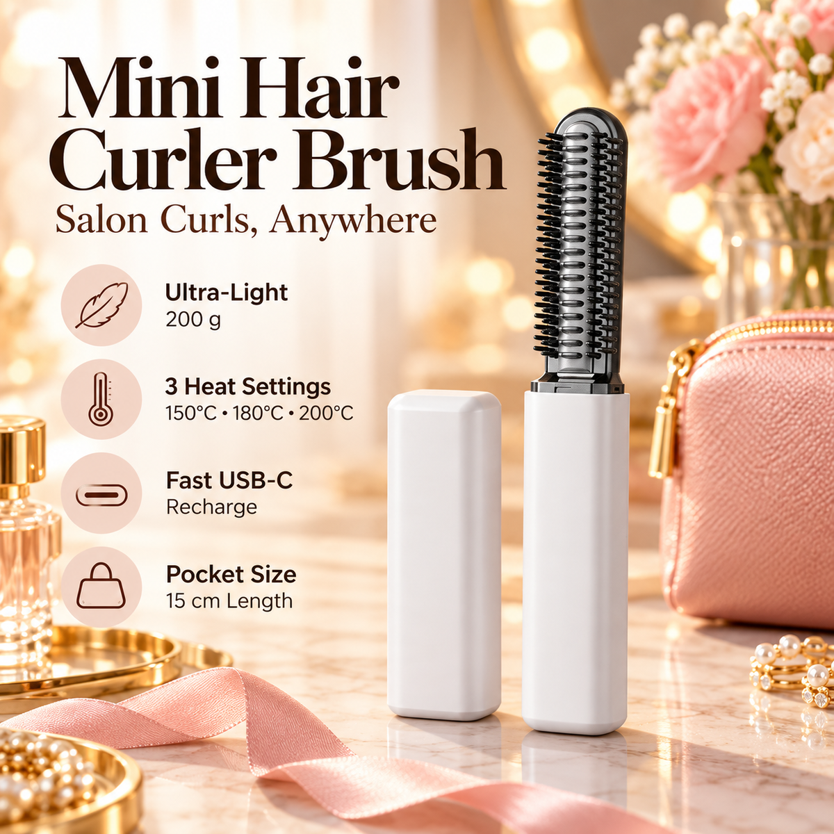 ✨ Cordless Ceramic Hair Curler – Portable Mini Curling Iron with 3 Heat Settings