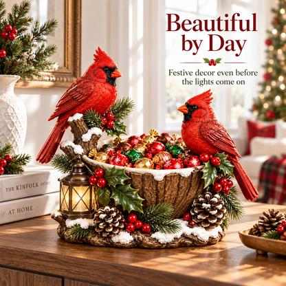 Cardinal Christmas Treat Bowl - lighted holiday tabletop decor image 2