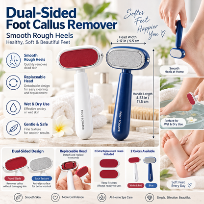 Dual-Sided Foot Callus Remover – Gentle Exfoliating Foot Care Tool with Replaceable Head for Smooth Heels
