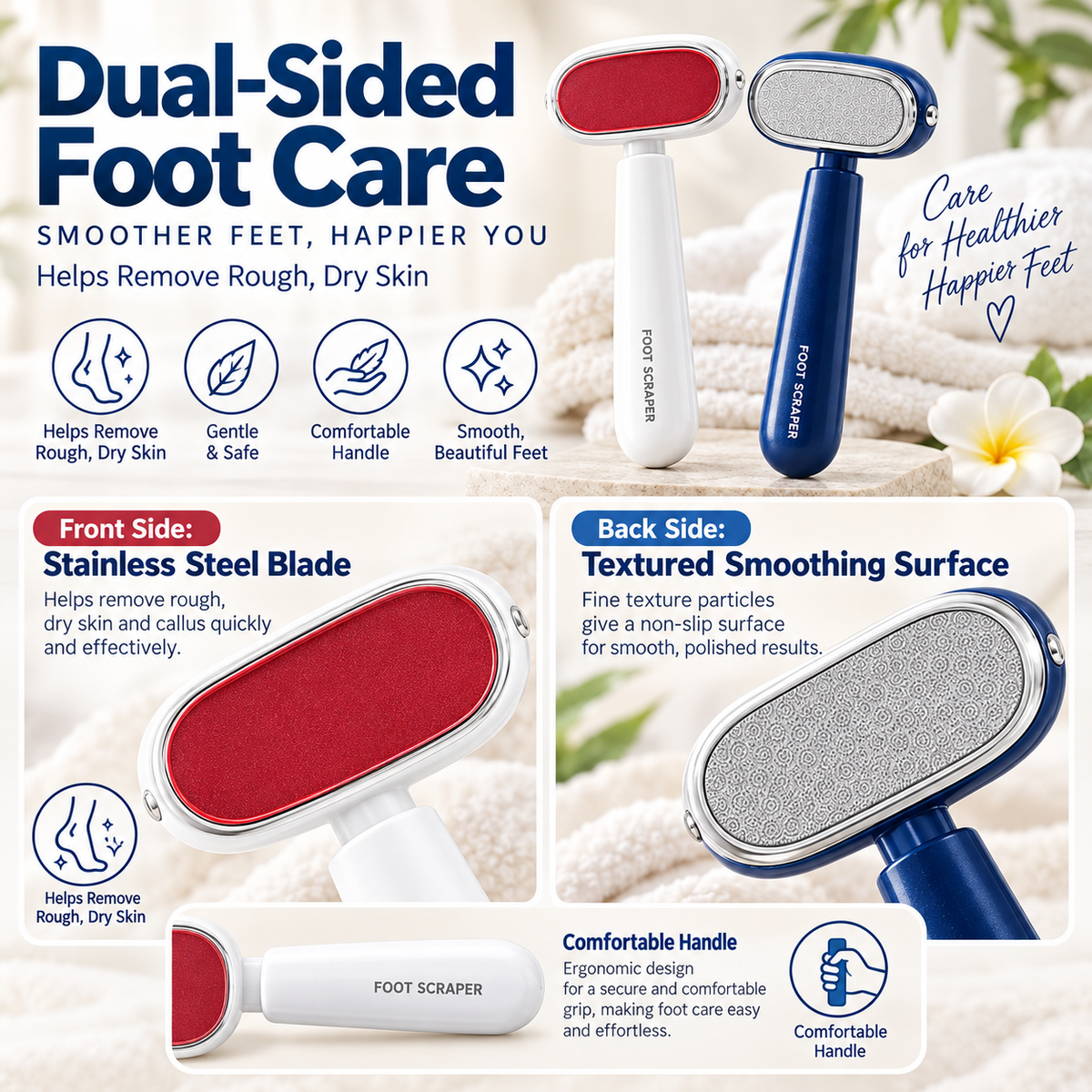 Dual-Sided Foot Callus Remover – Gentle Exfoliating Foot Care Tool with Replaceable Head for Smooth Heels