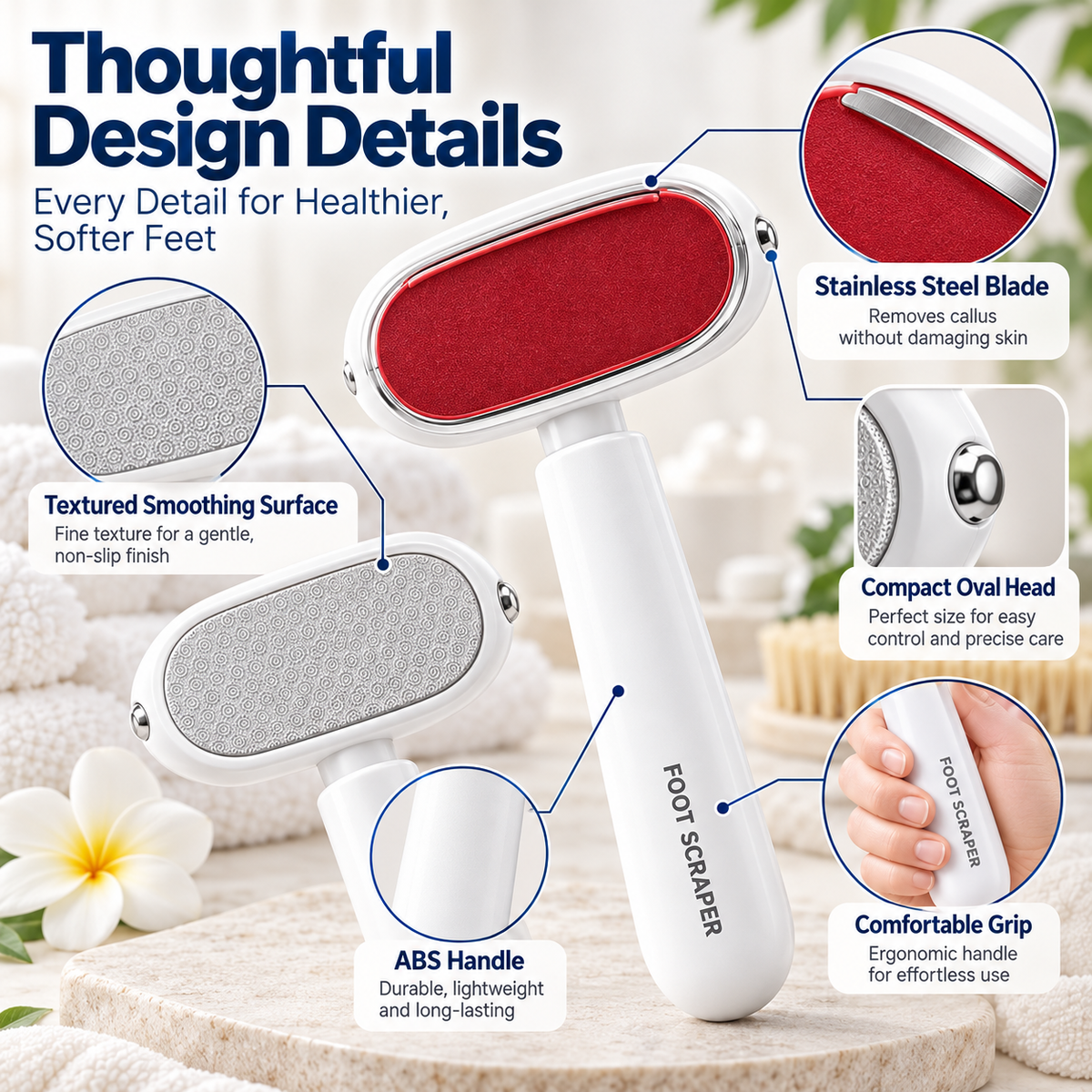 Dual-Sided Foot Callus Remover – Gentle Exfoliating Foot Care Tool with Replaceable Head for Smooth Heels