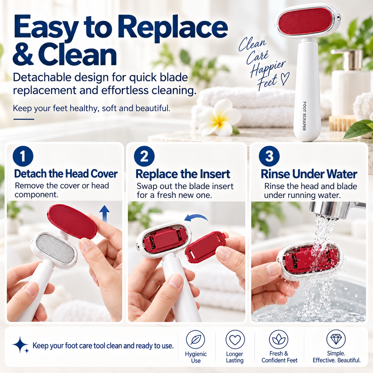 Dual-Sided Foot Callus Remover – Gentle Exfoliating Foot Care Tool with Replaceable Head for Smooth Heels