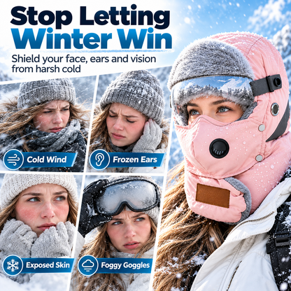 Winter Thermal Ushanka Hat with Detachable Face Mask and Goggles - 5-in-1 Windproof Cold Weather Gear