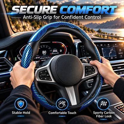 🏎️ Carbon Fiber-Style Steering Wheel Cover — Anti-Slip Car Steering Wheel Cover for 15-Inch Steering Wheels