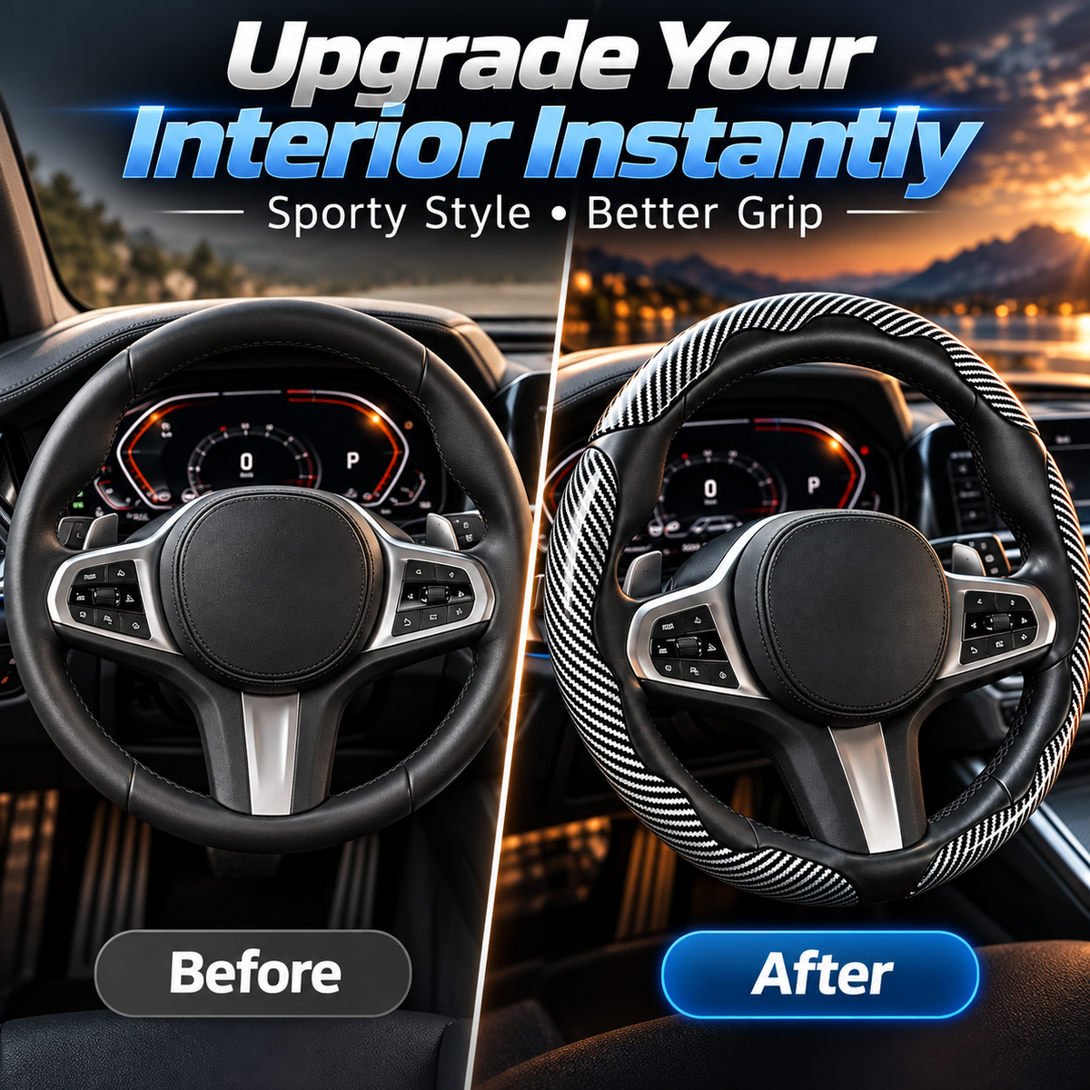 🏎️ Carbon Fiber-Style Steering Wheel Cover — Anti-Slip Car Steering Wheel Cover for 15-Inch Steering Wheels