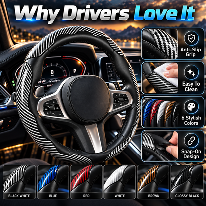 🏎️ Carbon Fiber-Style Steering Wheel Cover — Anti-Slip Car Steering Wheel Cover for 15-Inch Steering Wheels