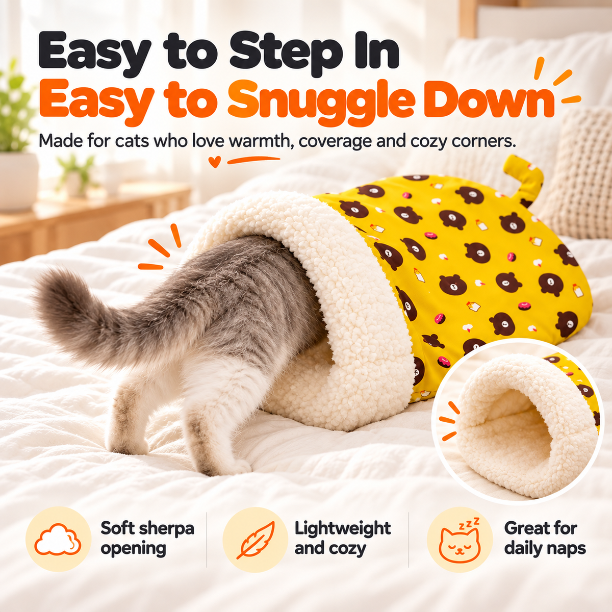 🐱💤 Cozy Cat Sleeping Bag – Ultra-Soft Plush Hideaway Bed for Cats ✨