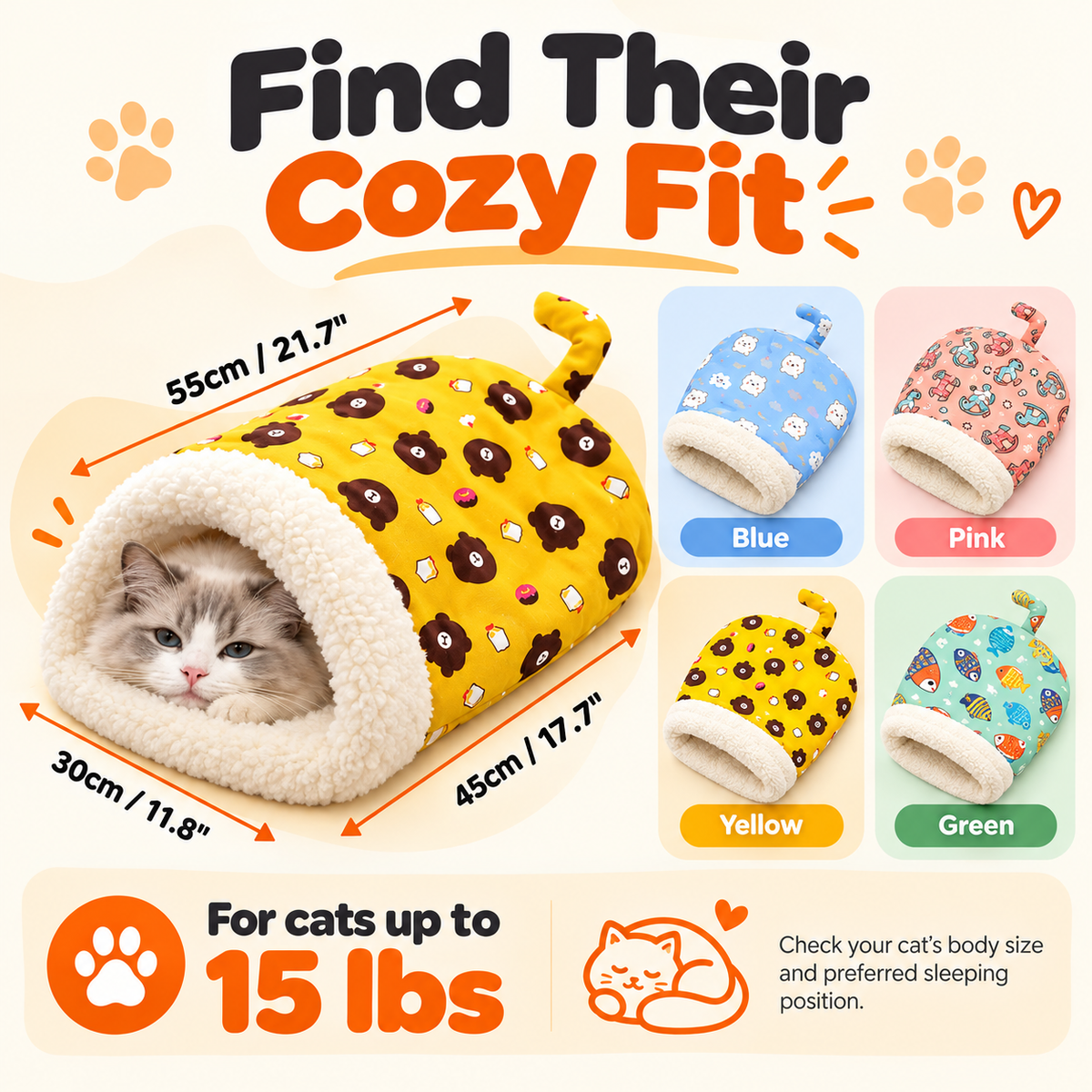🐱💤 Cozy Cat Sleeping Bag – Ultra-Soft Plush Hideaway Bed for Cats ✨