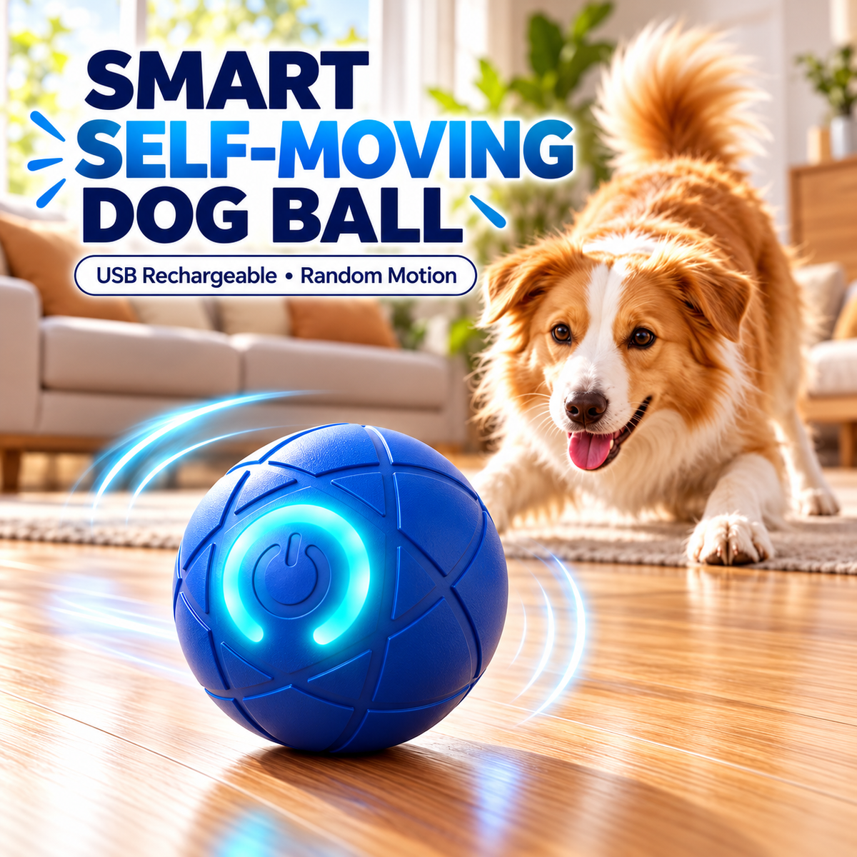 Self-Moving Interactive Dog Ball – USB Rechargeable Pet Toy