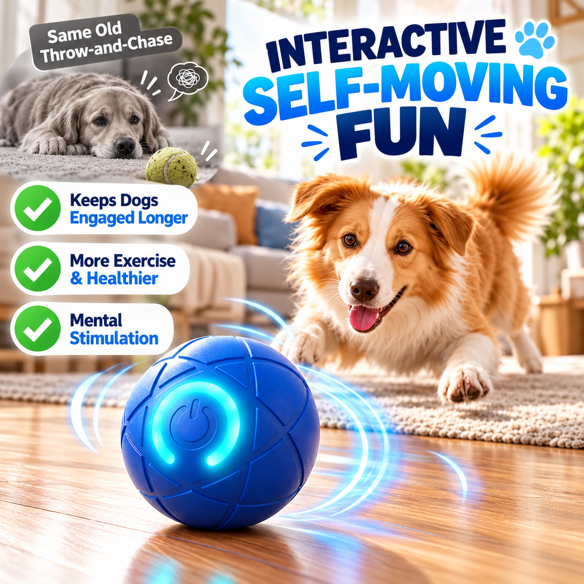 Self-Moving Interactive Dog Ball – USB Rechargeable Pet Toy