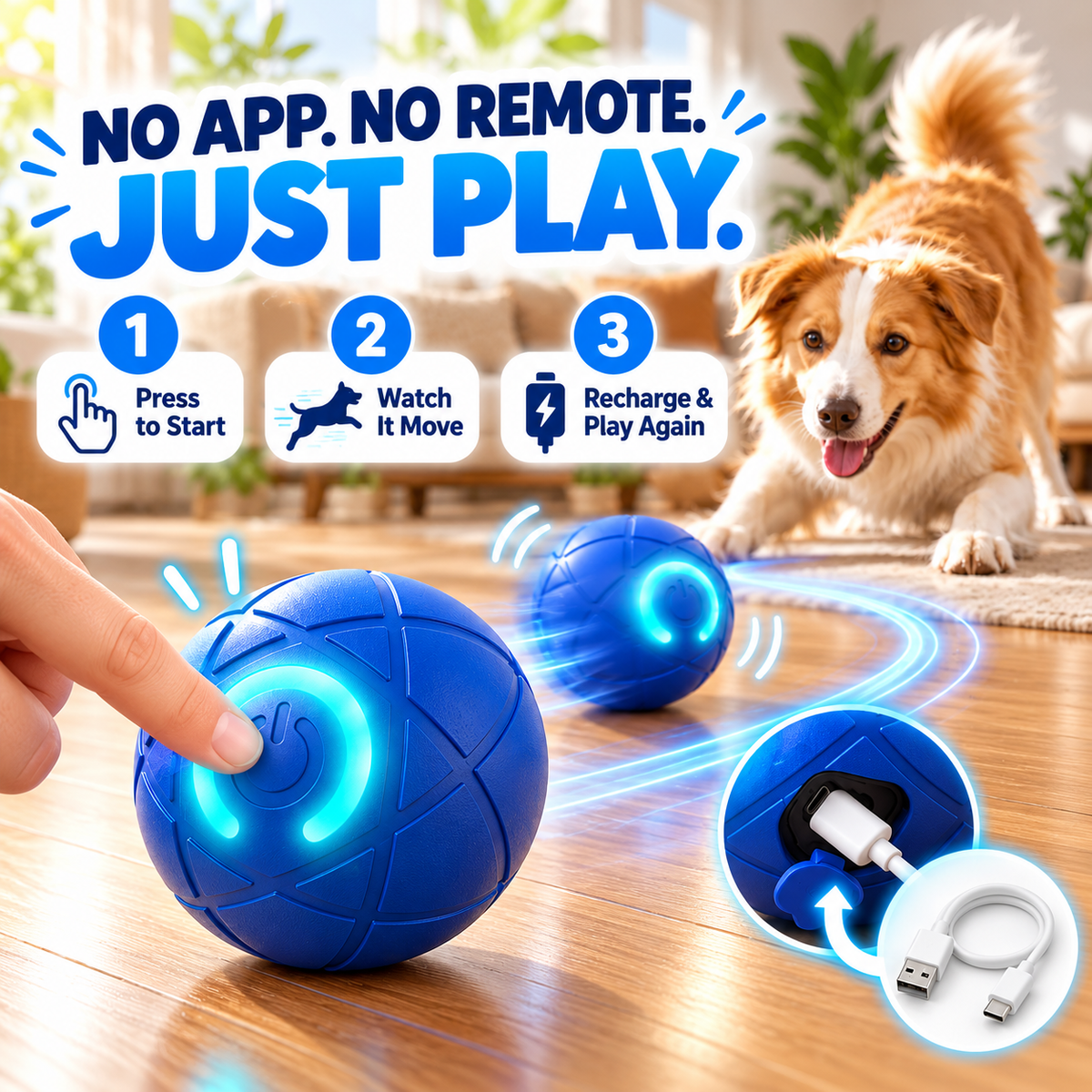 Self-Moving Interactive Dog Ball – USB Rechargeable Pet Toy