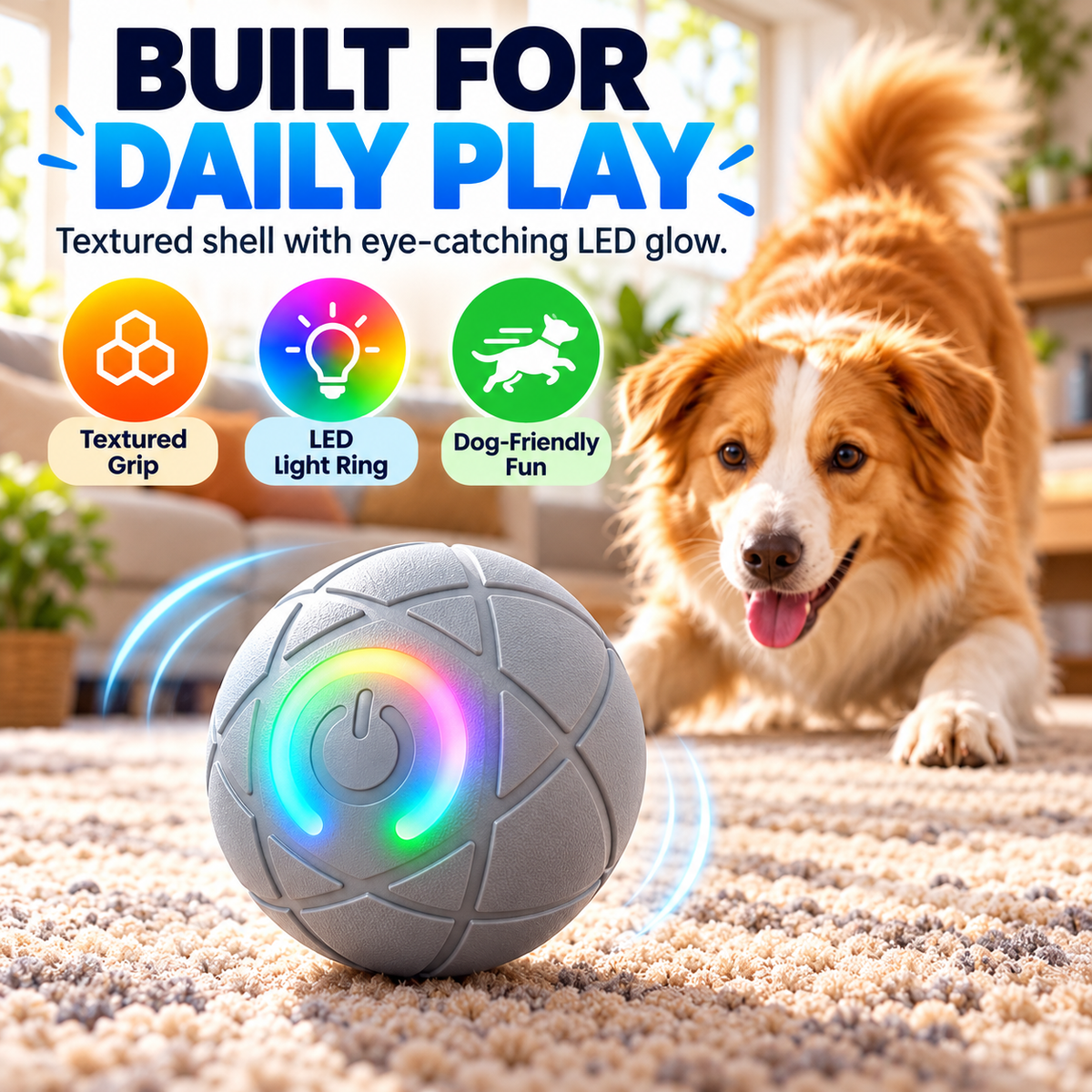Self-Moving Interactive Dog Ball – USB Rechargeable Pet Toy