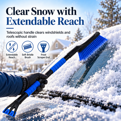 🚗Extendable Car Snow Brush & Ice Scraper – 2-in-1 Winter Windshield Cleaning Tool