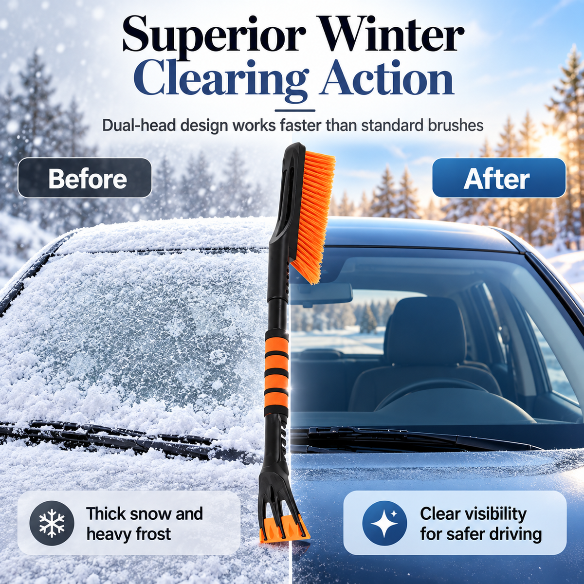 🚗Extendable Car Snow Brush & Ice Scraper – 2-in-1 Winter Windshield Cleaning Tool