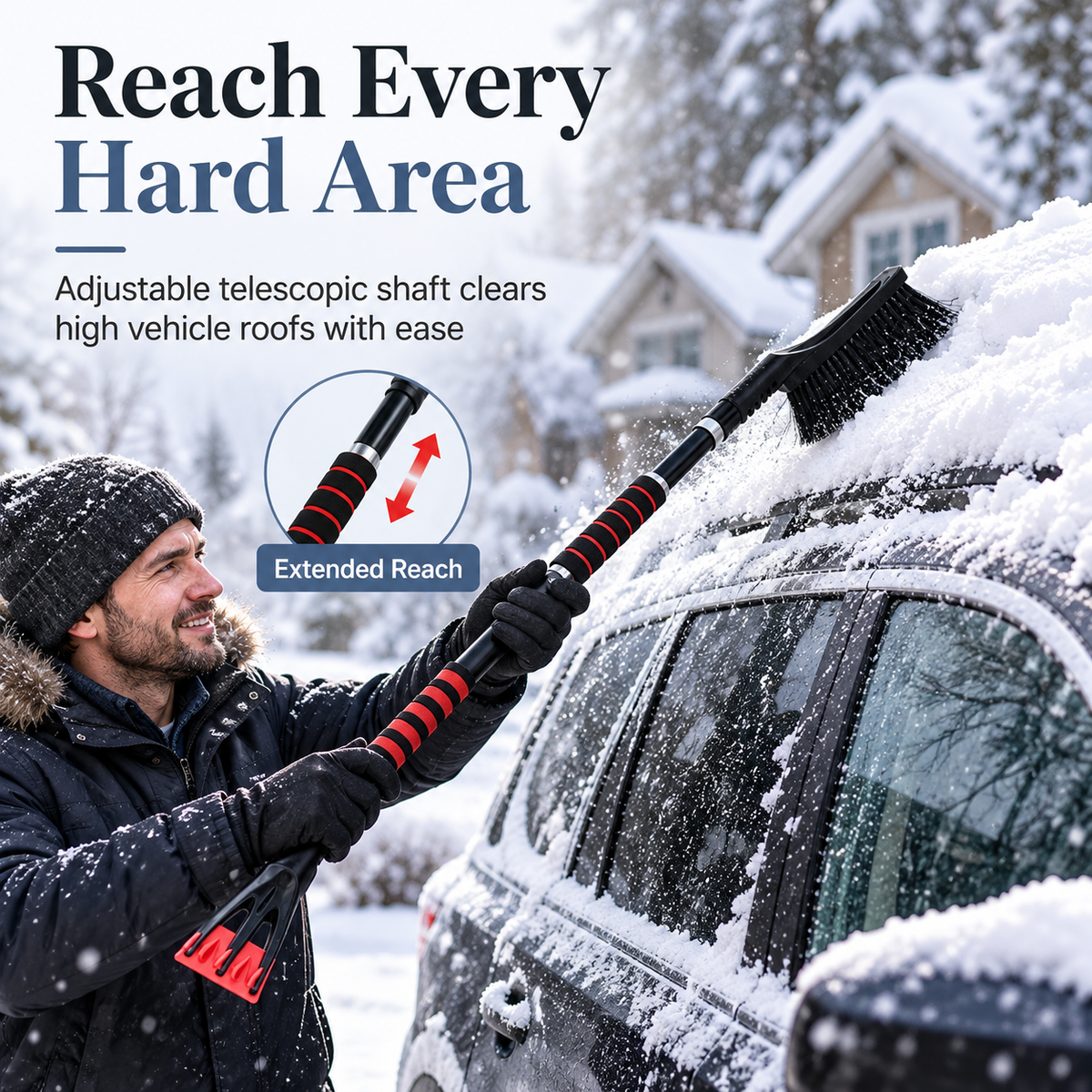 🚗Extendable Car Snow Brush & Ice Scraper – 2-in-1 Winter Windshield Cleaning Tool