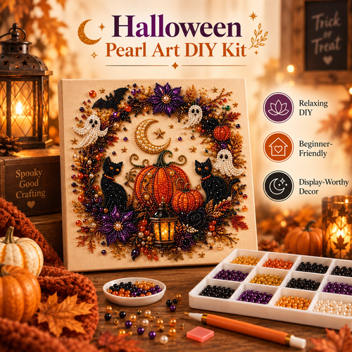 🎖️👻 Halloween Pearl Art DIY Kit – Turn Tiny Pearls into Spooky-Cute Magic