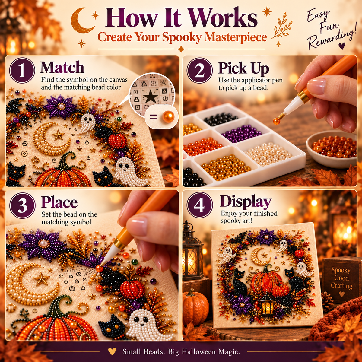 🎖️👻 Halloween Pearl Art DIY Kit – Turn Tiny Pearls into Spooky-Cute Magic
