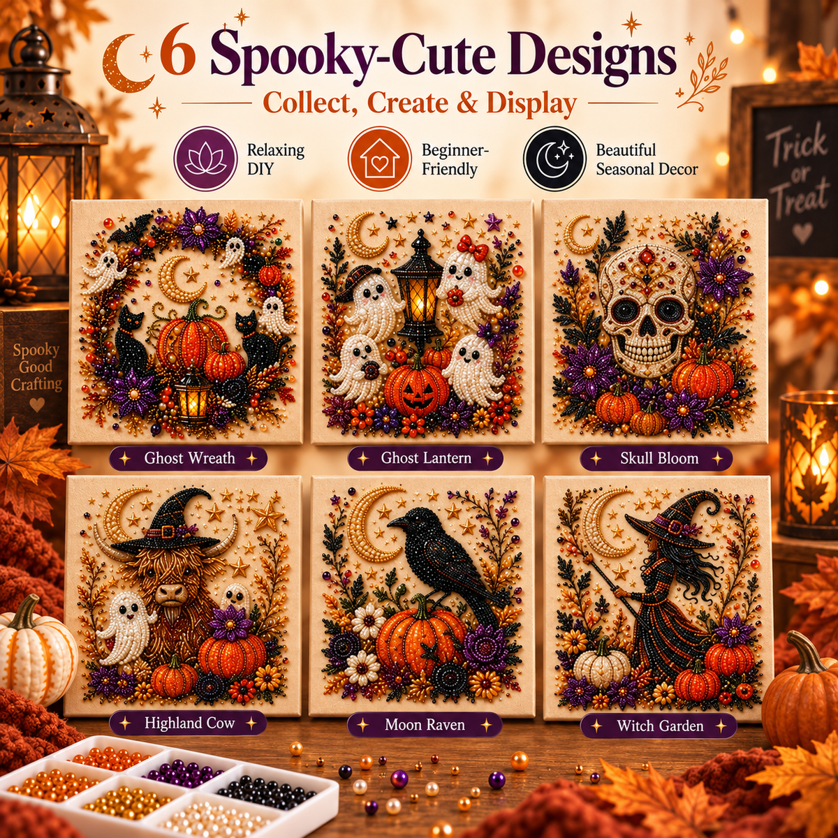 🎖️👻 Halloween Pearl Art DIY Kit – Turn Tiny Pearls into Spooky-Cute Magic