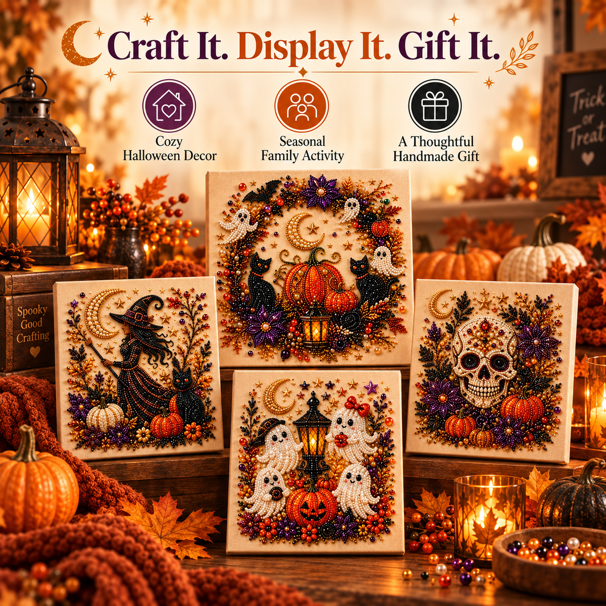 🎖️👻 Halloween Pearl Art DIY Kit – Turn Tiny Pearls into Spooky-Cute Magic