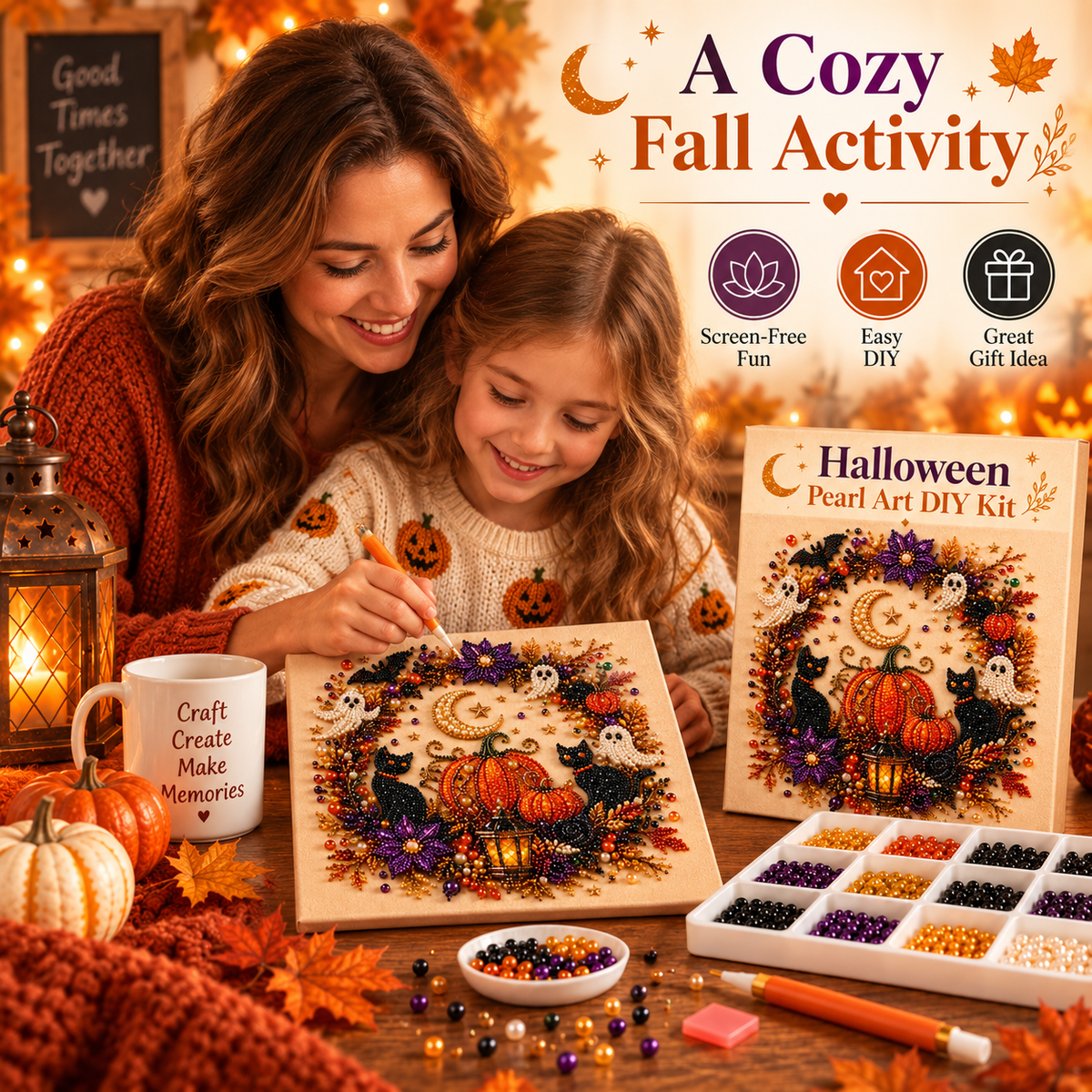 🎖️👻 Halloween Pearl Art DIY Kit – Turn Tiny Pearls into Spooky-Cute Magic