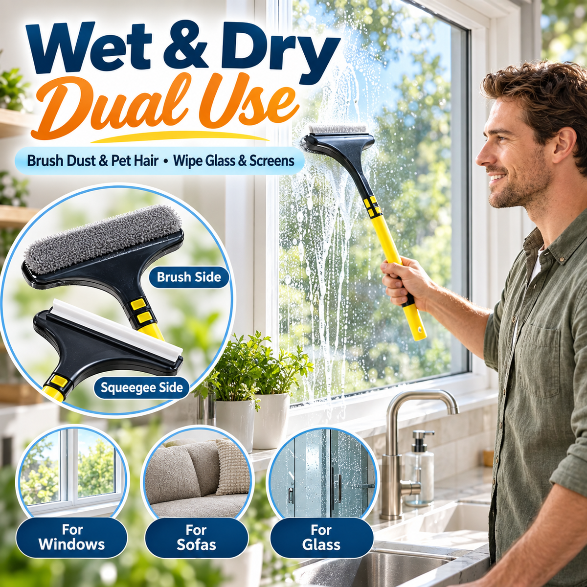 🪟2-in-1 Window & Surface Cleaning Brush – Wet & Dry Dual Use🧼