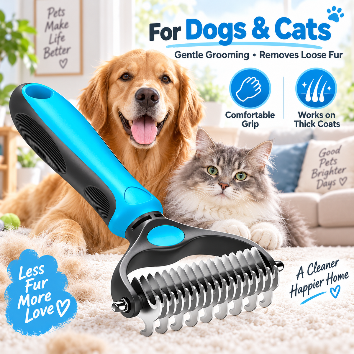 🐶2-in-1 Pet Grooming Brush – Deshed, Detangle & Smooth✨