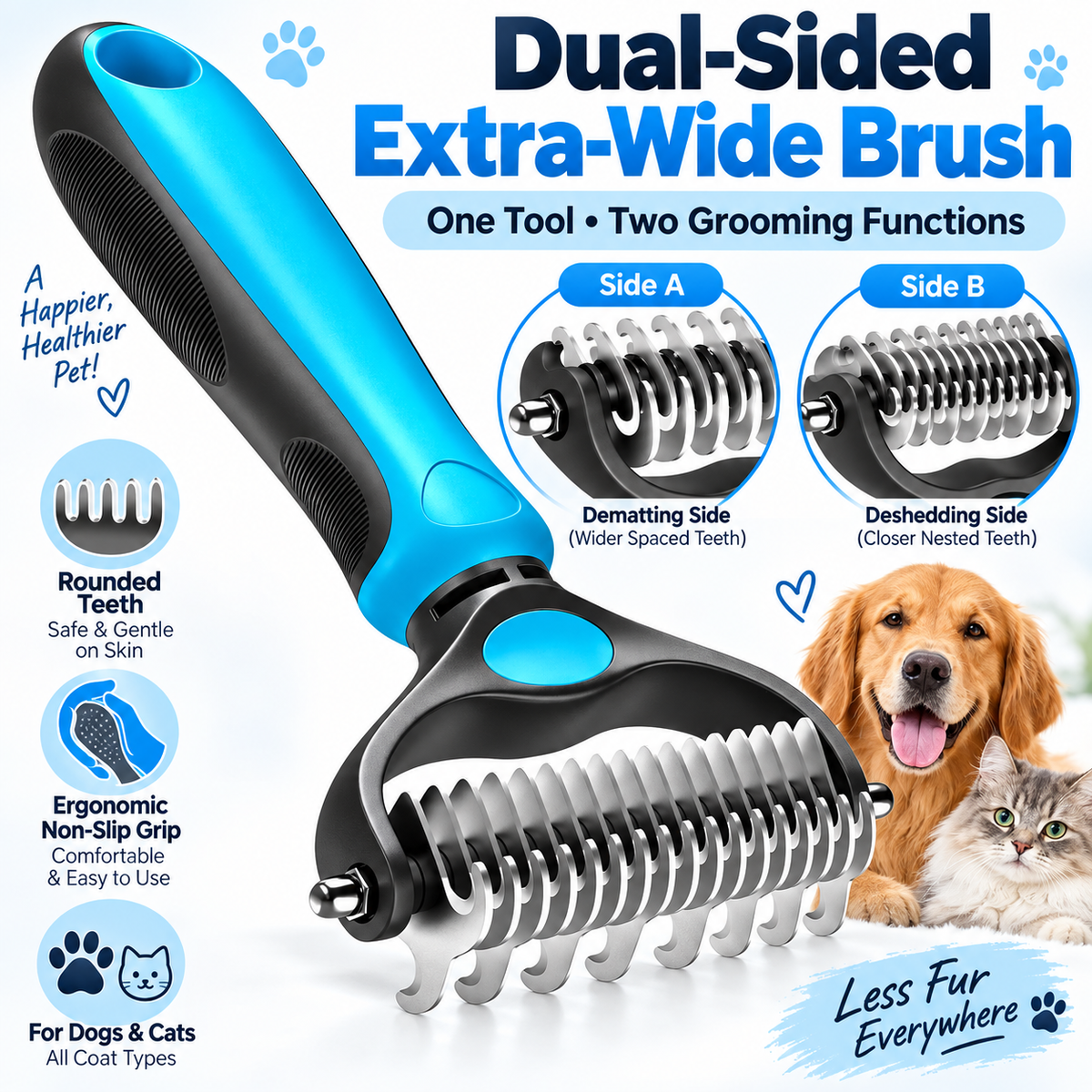 🐶2-in-1 Pet Grooming Brush – Deshed, Detangle & Smooth✨