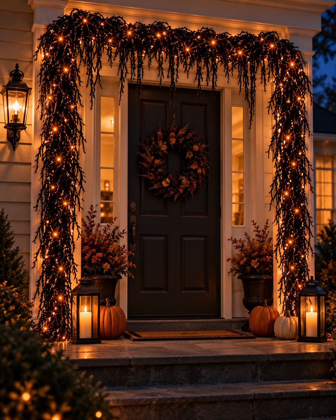 🎃Halloween Fireplace Decor Set with LED Lights – Black Vine Garland for Mantel, Door Frame, Window & Spooky Party Decor👻