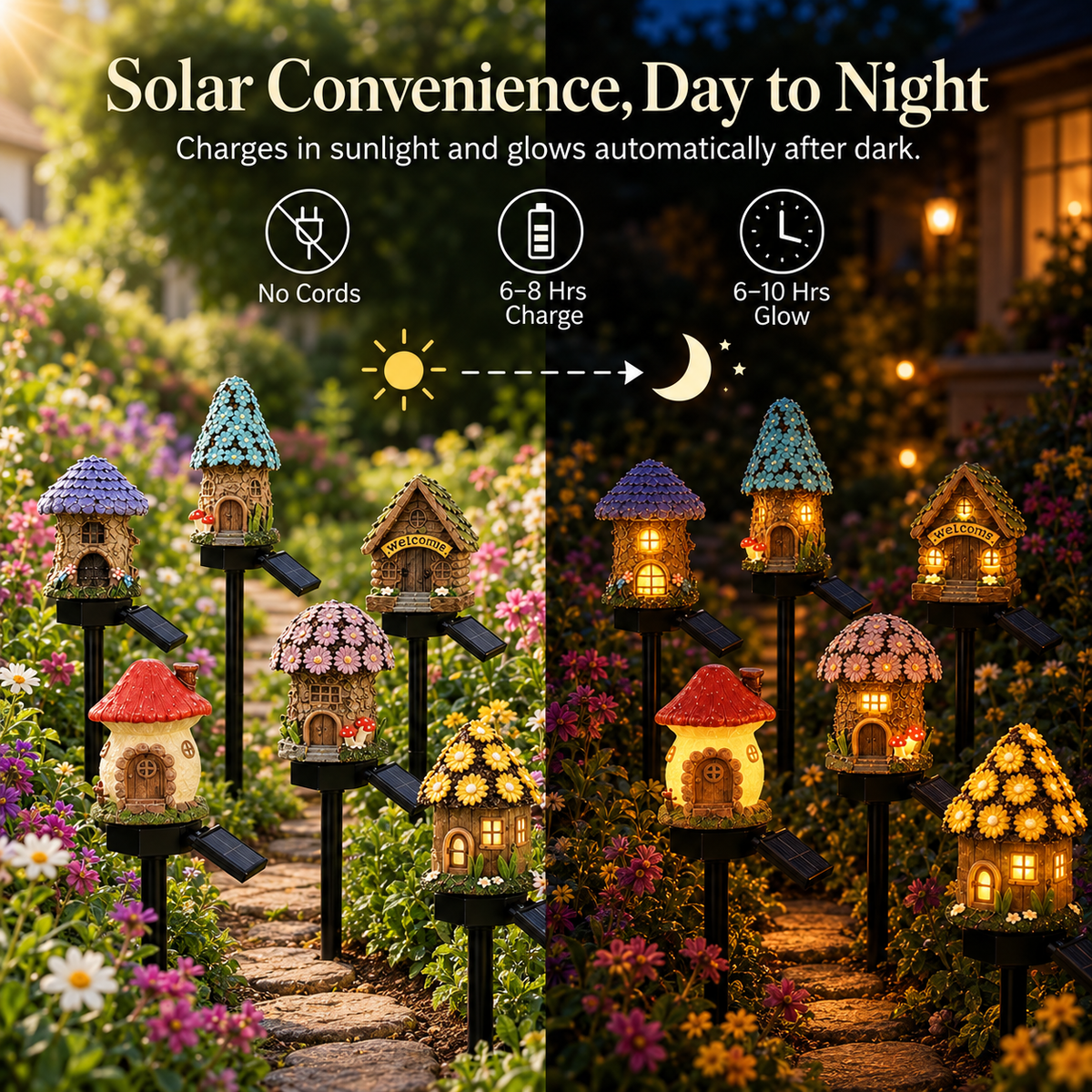 Solar Fairy-Tale Mushroom Cottage Garden Light
