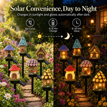 Solar Fairy-Tale Mushroom Cottage Garden Light