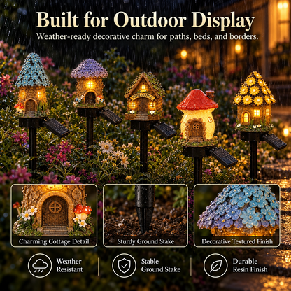 Solar Fairy-Tale Mushroom Cottage Garden Light