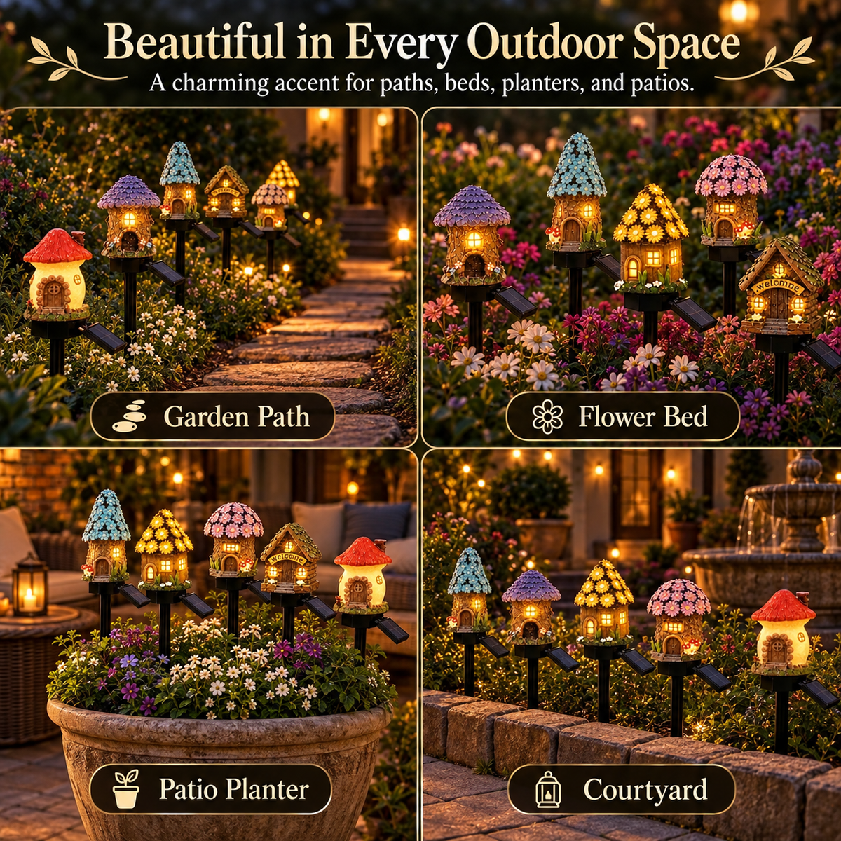 Solar Fairy-Tale Mushroom Cottage Garden Light
