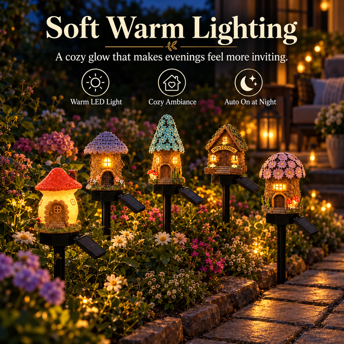 Solar Fairy-Tale Mushroom Cottage Garden Light