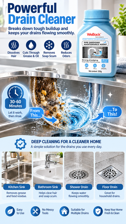 💧Extra Strength Drain Cleaner – Fast-Acting Kitchen & Bathroom Drain Opener