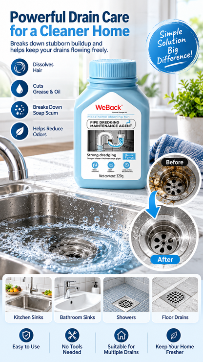 💧Extra Strength Drain Cleaner – Fast-Acting Kitchen & Bathroom Drain Opener
